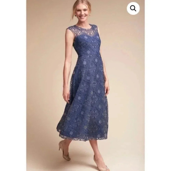 NWT AnthropologiePresley Embroidered Midi Dress Blue Cocktail Formal
